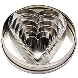 Pastry Tek 6-Piece Metal Heart Cookie Cutter Set in Round Tin Box 1 count box - Restaurantware