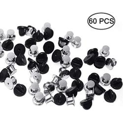 60 Pieces Pin Backs, AFUNTA 30 Pcs Metal & 30 Pcs Rubber Pin Backs Locking Pin, Replacement Pin Backs Keepers - Silver & Black