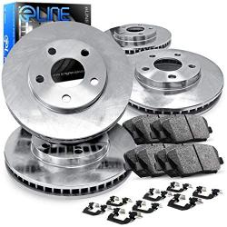 For 2014-2017 Fiat 500L Front Rear R1 Concepts eLine Plain Brake Rotors Kit + Ceramic Brake Pads