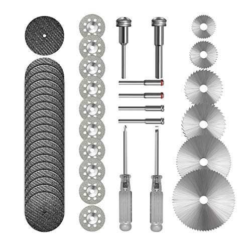 Cutting Wheel Set 36pcs for Rotary Tool, HSS Circular Saw Blades 6pcs, Resin Cutting Discs 20pcs, 545 Diamond Cutting Wheels 10psc with 2 Screwdrivers