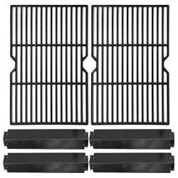 Hongso Porcelain Cast Iron Cooking Grid Grill Grates and Steel Heat Plates Replacement Kit for Charbroil 463268008 463244011 463212511 463224611, Kenmore 415.166579, Uniflame Gas Grill, PCF652-PPC3214