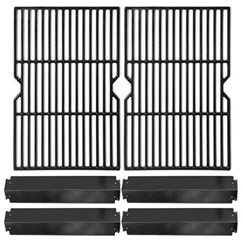 Hongso Porcelain Cast Iron Cooking Grid Grill Grates and Steel Heat Plates Replacement Kit for Charbroil 463268008 463244011 463212511 463224611, Kenmore 415.166579, Uniflame Gas Grill, PCF652-PPC3214