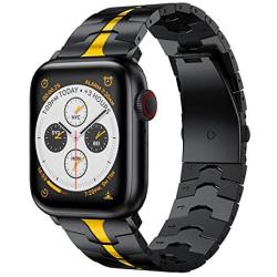 LDFAS Compatible for Apple Watch Band 44mm 42mm, Titanium Metal Watch Bands with Enhanced Durability Version Compatible for Apple Watch SE, Apple Watch Series 6/5/4/3 Smartwatch, Black/Yellow