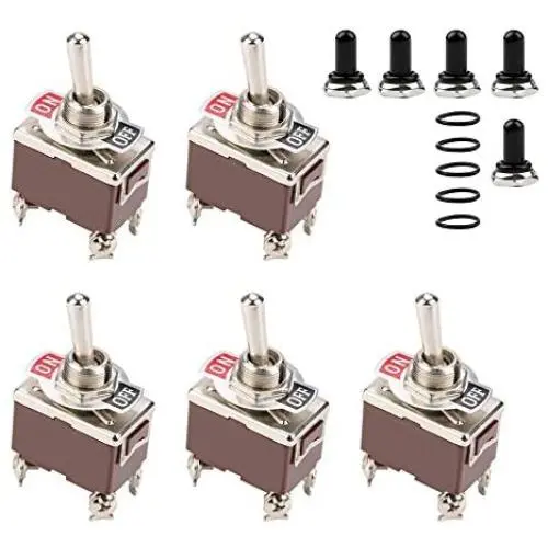 ESUPPORT Silver Contact Car Univeral Heavy Duty 20A 125V DPST 4Pin ON/OFF Rocker Toggle Switch Metal Waterproof Boot Cap 12mm Pack of 5 ESUPPORT Silver Contact Car Univeral Heavy Duty 20A 125V DPST 4Pin ON/OFF Rocker Toggle Switch Metal Waterproof Boot Cap 12mm Pack of 5