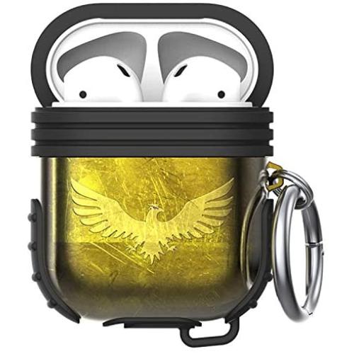 Lauzq Metal Airpods Case,Hard Case Cover Full Protective Skin Cover Shockproof Compatible Airpods 1&2 Charging Case(Not for Wireless Charging),Dual-Layer Silicone & Anti-Lost Keychain