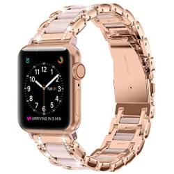 Moolia Metal Strap Band Compatible with Apple Watch Band 38mm 40mm Womens Rhinestones Resin Metal Wristband Bracelet Replacement for iWatch Series 6 5 4 3 2 1 Rose Gold + Pink