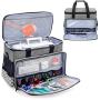 Yarwo Sewing Machine Carrying Case with Bottom Wooden Board, Universal Sewing Machine Tote Compatible with Most Standard Sewing Machine and Accessories, Gray with Grid