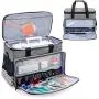 Yarwo Sewing Machine Carrying Case with Bottom Wooden Board, Universal Sewing Machine Tote Compatible with Most Standard Sewing Machine and Accessories, Gray with Grid