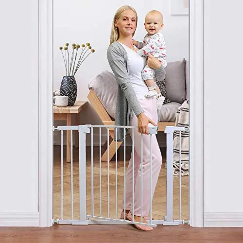 Cumbor 40.6” Auto Close Safety Baby Gate, Durable Extra Wide Child Gate for Stairs,Doorways, Easy Walk Thru Dog Gate for House. Includes 4 Wall Cups, 2.75-Inch and 5.5-Inch Extension, White Cumbor 40.6” Auto Close Safety Baby Gate, Durable Extra Wide Child Gate for Stairs,Doorways, Easy Walk Thru Dog Gate for House. Includes 4 Wall Cups, 2.75-Inch and 5.5-Inch Extension, White