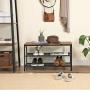 VASAGLE Shoe Bench, Shoe Rack with 2 Mesh Shelves, Shoe Storage Organizer for Entryway Hall, Metal, Industrial, Rustic Brown and Black ULBS74X