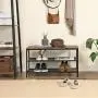 VASAGLE Shoe Bench, Shoe Rack with 2 Mesh Shelves, Shoe Storage Organizer for Entryway Hall, Metal, Industrial, Rustic Brown and Black ULBS74X