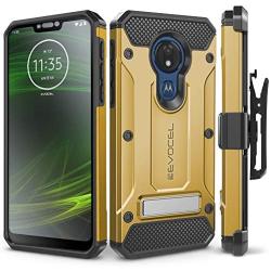 Motorola Moto G7 Power Case, Evocel [Explorer Series Pro] Premium Full Body Case with Glass Screen Protector, Belt Clip Holster, Metal Kickstand for Motorola Moto G7 Power (XT1955), Gold