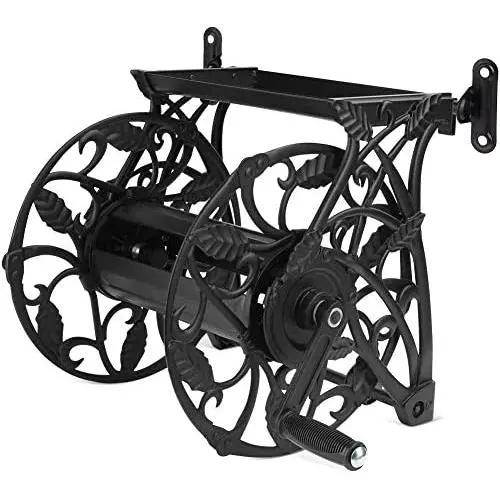 G GOOD GAIN Decorative Wall Mount Metal Garden Hose Reel, Holds 130-Feet of 5/8-Inch Hose Cast Iron Steel Garden Hose Reel - Black G GOOD GAIN Decorative Wall Mount Metal Garden Hose Reel, Holds 130-Feet of 5/8-Inch Hose Cast Iron Steel Garden Hose Reel - Black