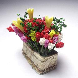 DAWEIF 1:12 Multicolor Flower Bush with Wood Pot Dollhouse Miniature Decor Parts