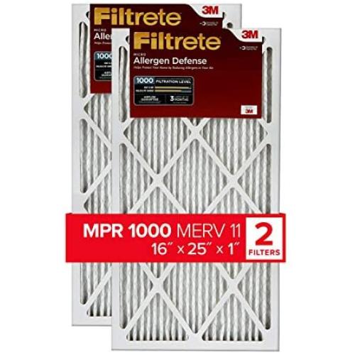 Filtrete 16x25x1, AC Furnace Air Filter, MPR 1000, Micro Allergen Defense, 2-Pack (exact dimensions 15.719 x 24.72 x 0.84)