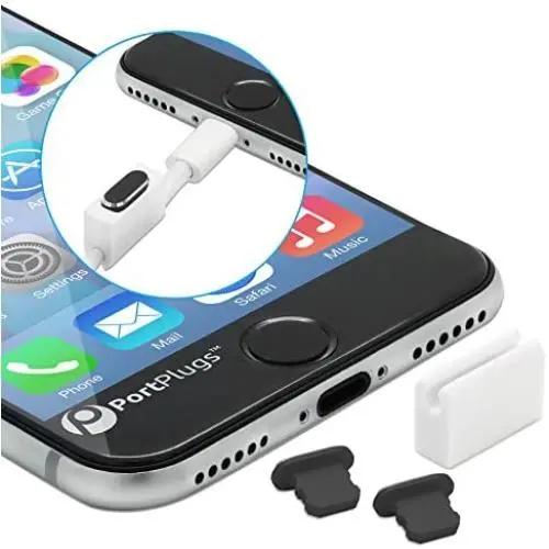 PortPlugs Aluminum Dust Plugs (2 Pack) Compatible with iPhone 12, 11, X, XS, XR, 8, 7, Plus, Max, Pro, Includes Cord Holder and Cleaning Brush (Gun Metal) PortPlugs Aluminum Dust Plugs (2 Pack) Compatible with iPhone 12, 11, X, XS, XR, 8, 7, Plus, Max, Pro, Includes Cord Holder and Cleaning Brush (Gun Metal)