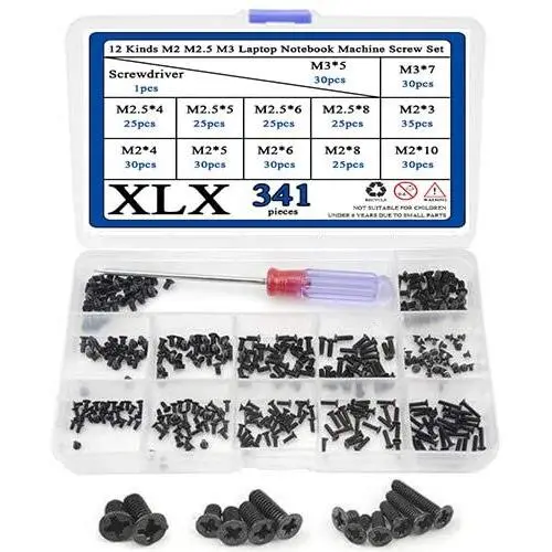 XLX 340PCS 12 Kinds M2 M2.5 M3 Laptop Notebook Machine Screw Set Stainless Flat Cross Recessed Pan Head Screw Assortment Kit with A Screwdriver Computer Accessory Screw Replacement Repair Kit XLX 340PCS 12 Kinds M2 M2.5 M3 Laptop Notebook Machine Screw Set Stainless Flat Cross Recessed Pan Head Screw Assortment Kit with A Screwdriver Computer Accessory Screw Replacement Repair Kit