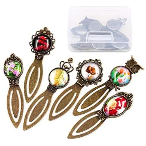 Glarks 12-Pieces Mixed Metal Antique Bronze Bookmark Sets, 6 Styles Round and Oval Alloy Trays and Glass Cabochons for Reading Gift Crafting DIY Book Marker Making Glarks 12-Pieces Mixed Metal Antique Bronze Bookmark Sets, 6 Styles Round and Oval Alloy Trays and Glass Cabochons for Reading Gift Crafting DIY Book Marker Making