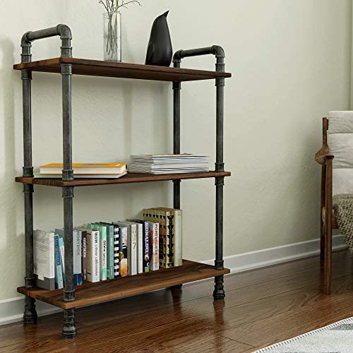 Barnyard Designs Furniture 3-Tier Etagere Bookcase, Solid Pine Open Wood Shelves, Rustic Modern Industrial Metal and Wood Style Bookshelf, Brown, 38.5'' x 29.5''x 11.75'' Barnyard Designs Furniture 3-Tier Etagere Bookcase, Solid Pine Open Wood Shelves, Rustic Modern Industrial Metal and Wood Style Bookshelf, Brown, 38.5'' x 29.5''x 11.75''