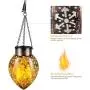 TomCare Solar Lights Outdoor Metal Flickering Flame Solar Lantern Outdoor Hanging Decorative Lanterns with Hanging Chain Solar Powered Waterproof LED Decorations for Patio Garden Deck Yard, 2 Pack
