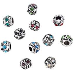 Kissitty 50-Piece 11x9mm Antique Silver Plated Large Hole Bicone European Rhinestone Beads Random Mixed Color for DIY Jewelry Making