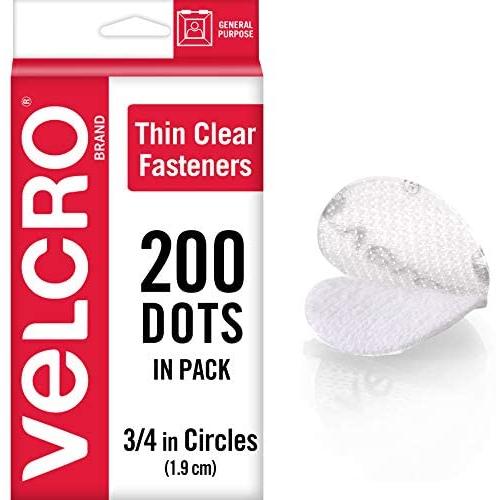 VELCRO Brand Thin Clear Dots with Adhesive | 200Pk | 3/4'' Circles | For Crafting School Projects, Home and Office Organization | Low Profile Design