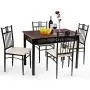 TANGKULA 5 Piece Dining Table and Chairs Set Vintage Retro Wood Top Metal Frame Padded Seat Dining Table Set Home Kitchen Dining Room Furniture TANGKULA 5 Piece Dining Table and Chairs Set Vintage Retro Wood Top Metal Frame Padded Seat Dining Table Set Home Kitchen Dining Room Furniture