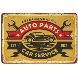 AOYEGO Auto Parts Car Service Tin Sign, Vintage Metal Tin Signs for Cafes Bars Pubs Shop Wall Decorative Funny Retro Signs for Men Women 8x12 Inch