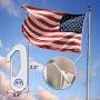 Sunocity 3'' Gold Ball Topper + 50FT Halyard Rope + 6'' Cleat 4 PCS Swivel Snap Hooks + Flagpole Pulley Truck for 2'' OD Flag Pole Parts Repair Kit, Silver
