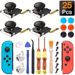 Joy-con Joystick Replacement, 4 Switch Analog Stick Parts for Nintendo Switch Joy Con, Controller Repair Kit Include 4 Thumb 3D Sticks, 2 Metal Buckles, 2 Screwdriver, Pry Tools, 6 Thumb Stick Grips