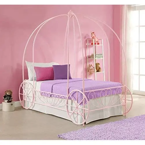 DHP Metal Carriage Bed, Fairy Tale Bed Frame, Shabby-Chic Style, Twin, Pink DHP Metal Carriage Bed, Fairy Tale Bed Frame, Shabby-Chic Style, Twin, Pink