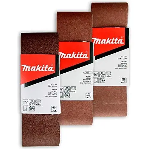 Makita 15 Piece - 3'' Multi-Grit Sanding Belt Set For 3''x21'' Belt Sanders – Complete Sanding Set For Wood & Metal - 60-240 Grits Makita 15 Piece - 3'' Multi-Grit Sanding Belt Set For 3''x21'' Belt Sanders – Complete Sanding Set For Wood & Metal - 60-240 Grits