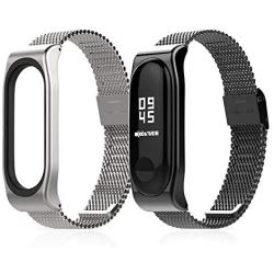 PINHEN Bands for Mi Band 5 Strap,Compatible with Xiaomi Mi Band 3 / Mi Band 4 /Mi Band 5 Wristbands Metal Replacement Adjustable Wrist Straps for Mi Fitness Tracker Smart Band (Silve)