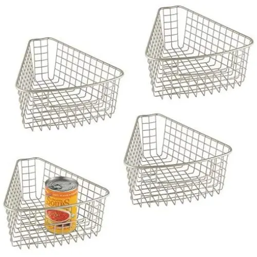 mDesign Farmhouse Metal Kitchen Cabinet Lazy Susan Storage Organizer Basket with Front Handle - Small Pie-Shaped 1/8 Wedge, 4.2'' Deep Container - 4 Pack - Satin mDesign Farmhouse Metal Kitchen Cabinet Lazy Susan Storage Organizer Basket with Front Handle - Small Pie-Shaped 1/8 Wedge, 4.2'' Deep Container - 4 Pack - Satin