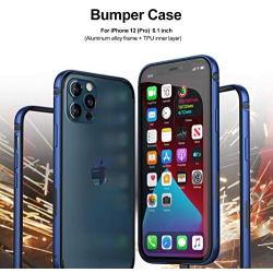 Slim Metal Bumper Case Compatible with iPhone 12 12 Pro, Metal Bumper Cover with Soft TPU Inner [No Signal Interference][Support Wireless Charging] Compatible for iPhone 12 12 Pro 6.1 inch, Royal Blue