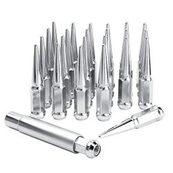 KSP 24 Pc Spiked Solid Metal Lug Nuts M14x1.5 Thread 4.4'' Tall Closed End Bulge Acorn Spike Lug Nut and 1 Long Socket Key for Aftermarket Wheels