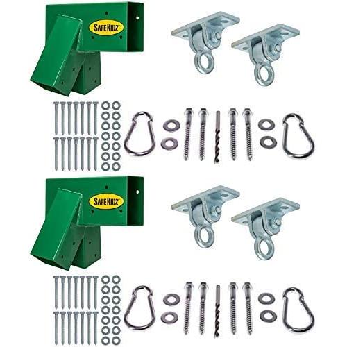 Safe Kidz Deluxe Wooden Swing Set Brackets :: Set of 2 Steel Swing Braces, Set of 4 Playset Hangers, Drill Bit & All of The Hardware & Instructions for Easy Installations