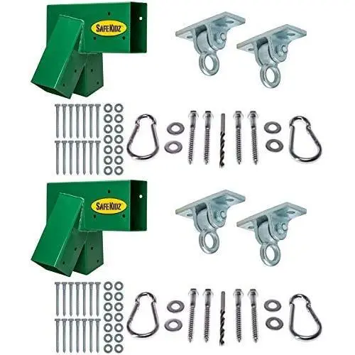 Safe Kidz Deluxe Wooden Swing Set Brackets :: Set of 2 Steel Swing Braces, Set of 4 Playset Hangers, Drill Bit & All of The Hardware & Instructions for Easy Installations
