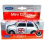 Mini Cooper Model (Silver) with Union Jack Top Made of Die Cast Metal and Plastic Parts, Pull Back & Go Action Model Mini Cooper Model (Silver) with Union Jack Top Made of Die Cast Metal and Plastic Parts, Pull Back & Go Action Model