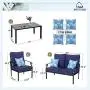 MFSTUDIO 4 Piece Outdoor Metal Furniture Sets Patio Cushioned Conversation Set with 4 Free Pillows for Home, Porch, Lawn, (Loveseat, Coffee Table, 2 Single Chair),Navy-Blue