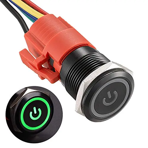 APIELE 19mm Latching Push Button Switch 3/4'' 12V DC Black Shell Power Symbol LED with Socket Plug 1NO1NC SPDT ON/Off (Green/Black Shell) APIELE 19mm Latching Push Button Switch 3/4'' 12V DC Black Shell Power Symbol LED with Socket Plug 1NO1NC SPDT ON/Off (Green/Black Shell)