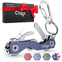 Clips Smart Compact Key Holder Keychain - Made of Carbon Fiber & Stainless Steel- Pocket Organizer Up to 38 Keys- Lightweight, Strong Includes Bottle Opener, Carabiner & More