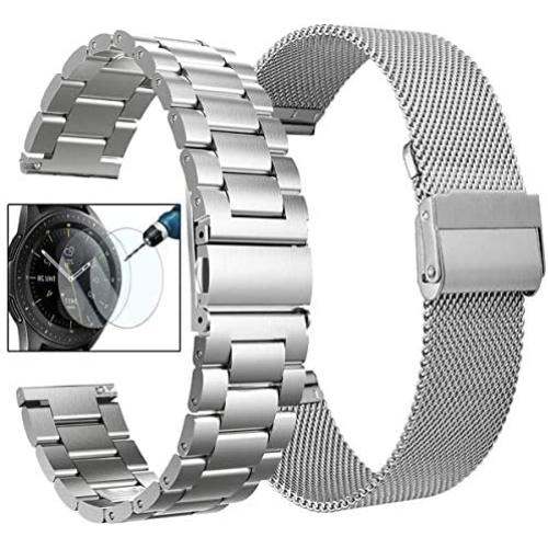 Koreda Compatible with Samsung Galaxy Watch 42mm/Galaxy Watch 3 41mm/Active 40mm/Active 2 40mm 44mm Bands Sets, 20mm Stainless Steel Metal Band + Mesh Loop Replacement Bracelet Strap for Gear Sport