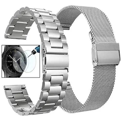 Koreda Compatible with Samsung Galaxy Watch 42mm/Galaxy Watch 3 41mm/Active 40mm/Active 2 40mm 44mm Bands Sets, 20mm Stainless Steel Metal Band + Mesh Loop Replacement Bracelet Strap for Gear Sport