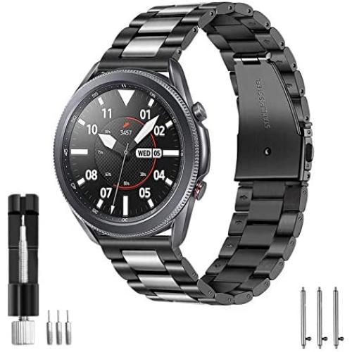 HATALKIN Compatible with Samsung Galaxy Watch 3 Band Bands 45mm Accessories Stainless Steel Metal Replacement Strap for Galaxy Smart Watch3 45mm/Galaxy Watch 46mm/Gear S3 Frontier Men Women (Black/Silver)