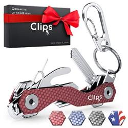 Clips Smart Compact Key Holder Keychain - Made of Carbon Fiber & Stainless Steel- Pocket Organizer Up to 28 Keys- Lightweight, Strong Includes Bottle Opener, Carabiner & More