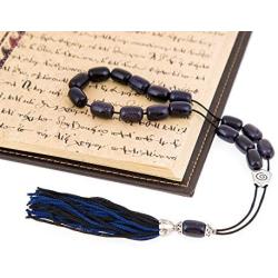 Blue Peridot or Chrysolite Gemstone (Long Beads), Handmade Greek Worry Beads or Komboloi with Alpaca Metal Parts on Pure Silk Cord & Tassel, Length 33cm (13)