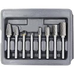 YUFUTOL Carbide Burr Set with 1/4(6.35mm) Shank 8pcs Double Cut Solid Carbide Rotary Burr Set for Die Grinder Drill, Metal Wood Carving, Engraving,Polishing,Drilling