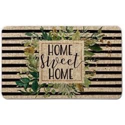 Artoid Mode Watercolor Stripes Home Sweet Home Decorative Doormat, Seasonal Spring Holiday Low-Profile Floor Mat Switch Mat for Indoor Outdoor 17 x 29 Inch