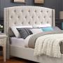 Roundhill Furniture Nantarre Fabric Tufted Wingback Upholstered Bed with Nailhead Trim, King, Tan